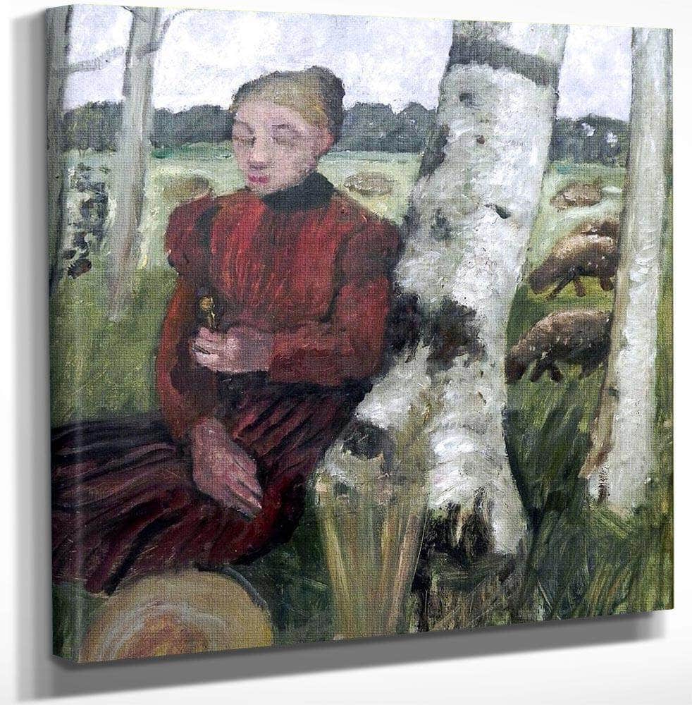 Girl Resting On Birch Trunk By Paula Modersohn Becker Fine Art Print