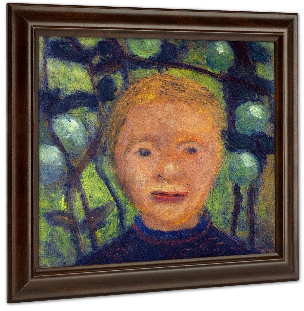 Girl's Head Against Green Foliage By Paula Modersohn Becker Fine Art Print