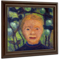 Girl's Head Against Green Foliage By Paula Modersohn Becker Fine Art Print
