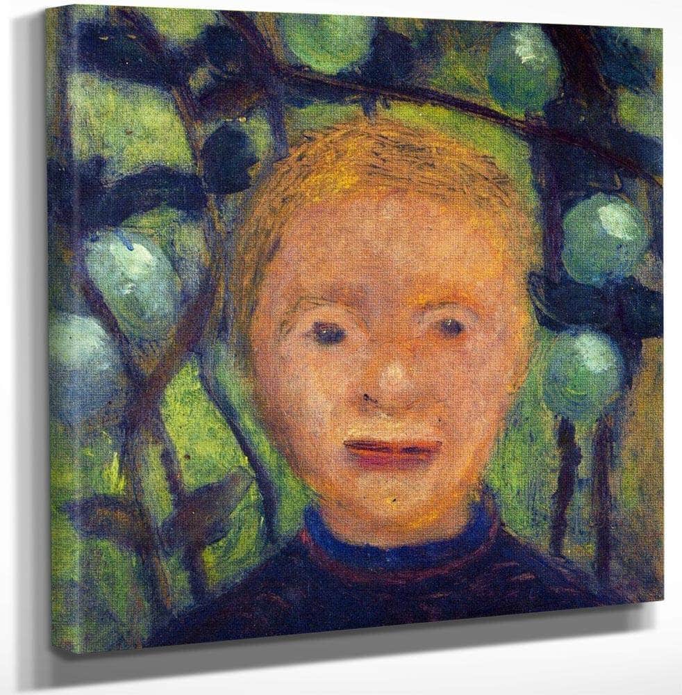 Girl's Head Against Green Foliage By Paula Modersohn Becker Fine Art Print