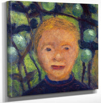 Girl's Head Against Green Foliage By Paula Modersohn Becker Fine Art Print