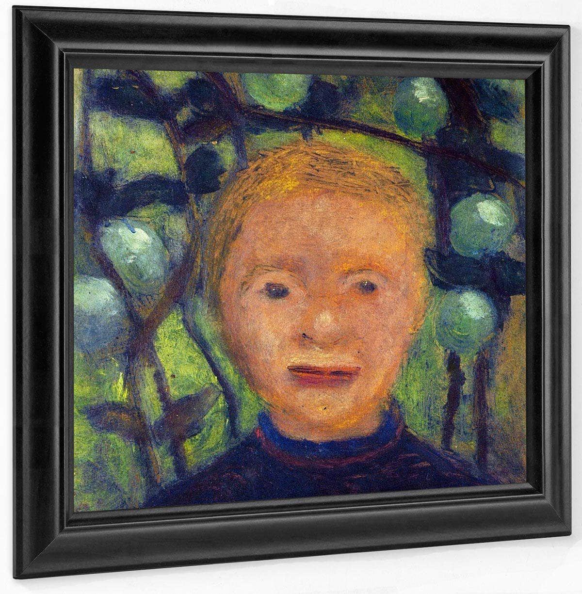 Girl's Head Against Green Foliage By Paula Modersohn Becker Fine Art Print