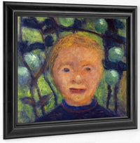 Girl's Head Against Green Foliage By Paula Modersohn Becker Fine Art Print