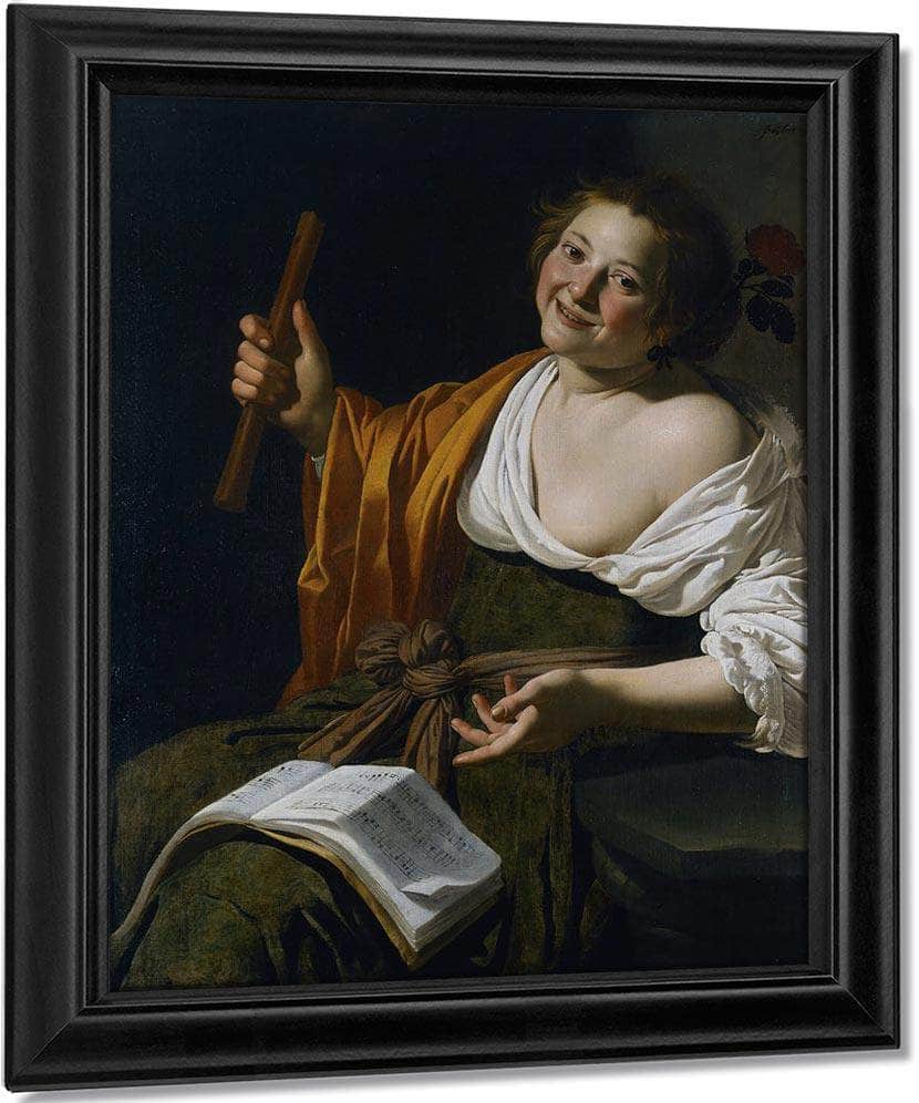 Girl With A Flute By Jan Van Bijlert Fine Art Print