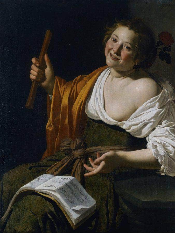 Girl With A Flute By Jan Van Bijlert Fine Art Print