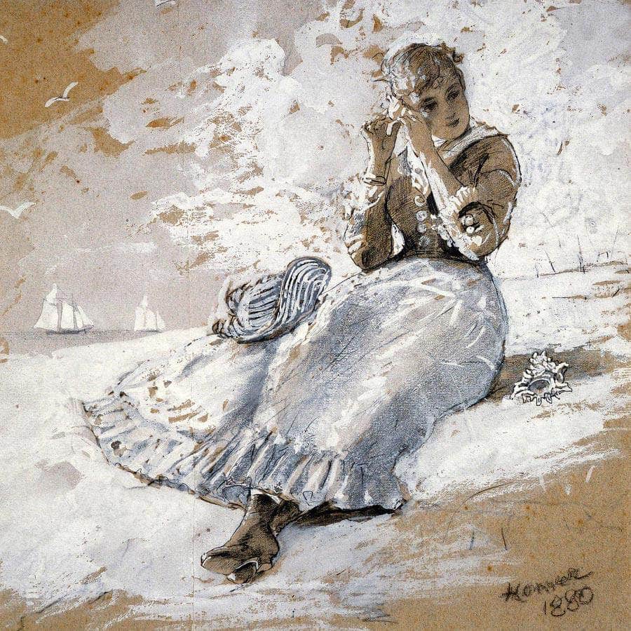 Girl With A Shell At Her Ear By Winslow Homer Fine Art Print