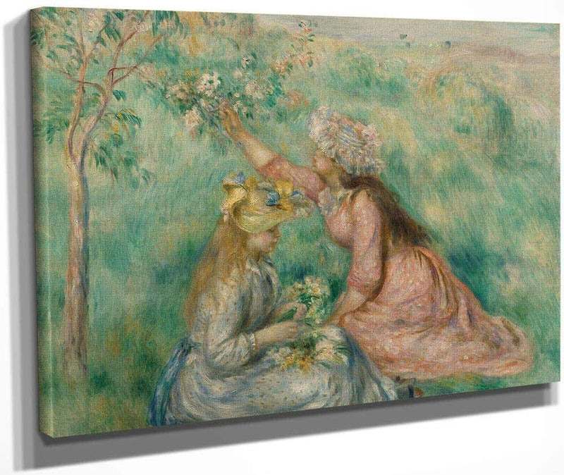 Girls Picking Flowers In A Meadow By Pierre August Renoir Fine Art Print