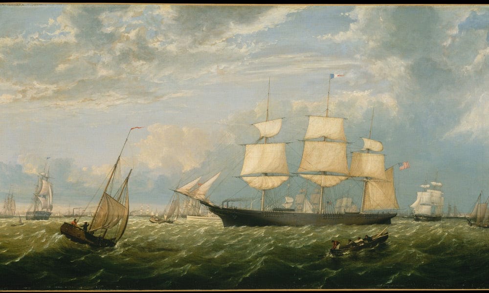 Golden State Entering New York Harbor By Fitz Henry Lane Fine Art Print