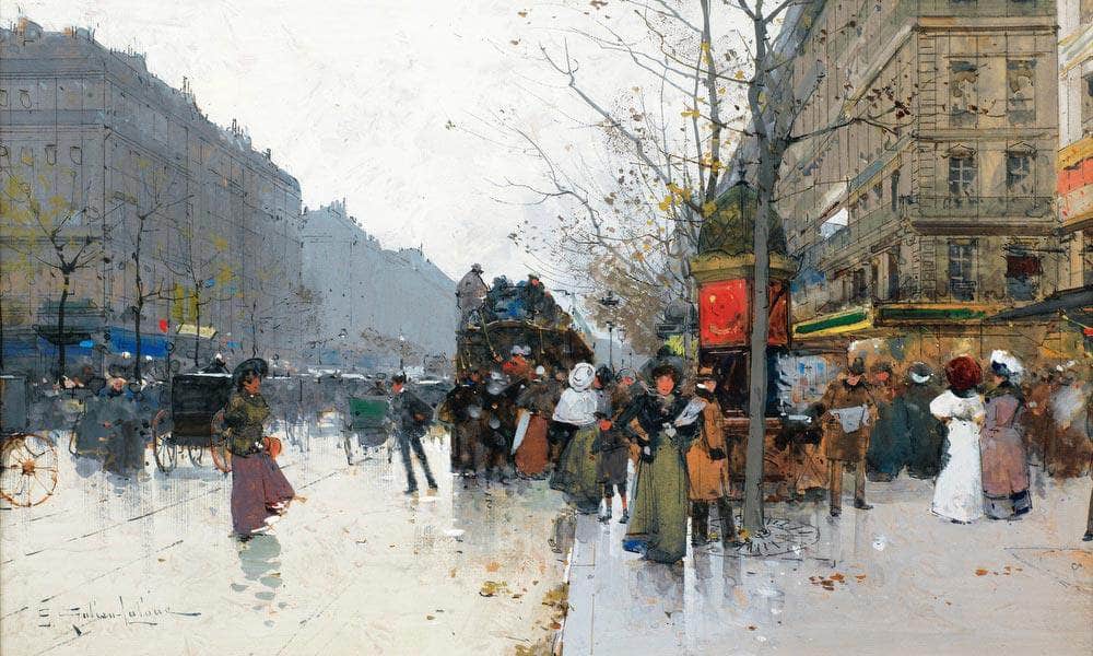 Grands Boulevards In Paris By Eugene Galien Laloue Fine Art Print