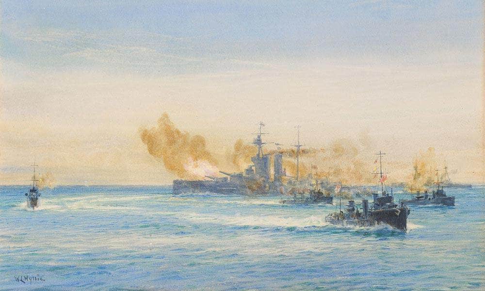 H.M.S Queen Elizabeth And Other Naval Vessels At Sea By William Lionel Wyllie Fine Art Print