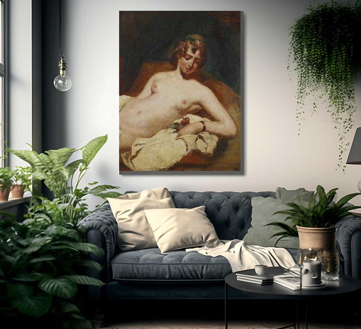 Half Figure Of A Reclining Female Nude On Her Side By William Etty Fine Art Print