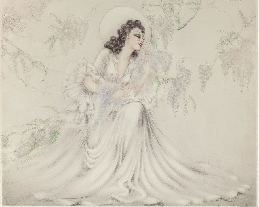Hand With A Pearl From Le Vie Des Seines And Wisteria Two Works Circa 1940 By Louis Icart Fine Art Print
