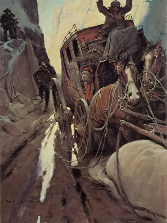 Hands Up(Holdup In The Canyon) By NC Wyeth Fine Art Print