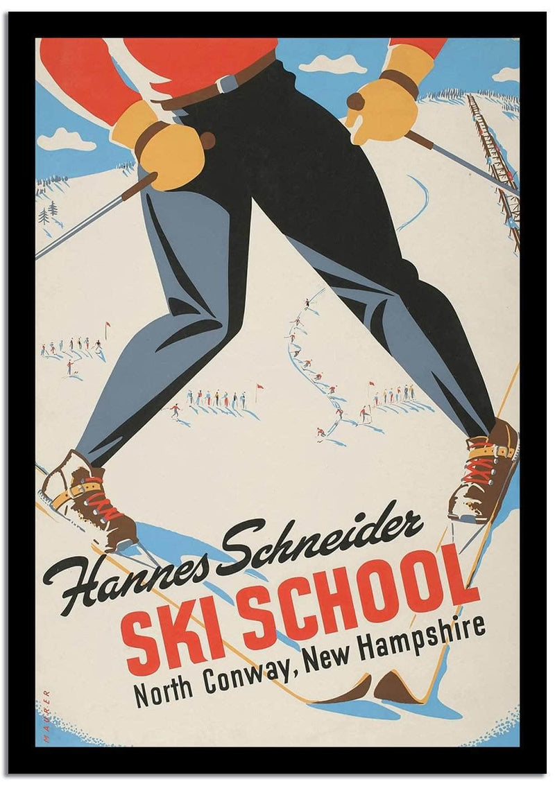Hannes Scnheider Ski School Vintage Framed Travel Poster Fine Art Print