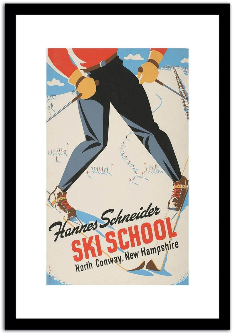 Hannes Scnheider Ski School Vintage Framed Travel Poster Fine Art Print