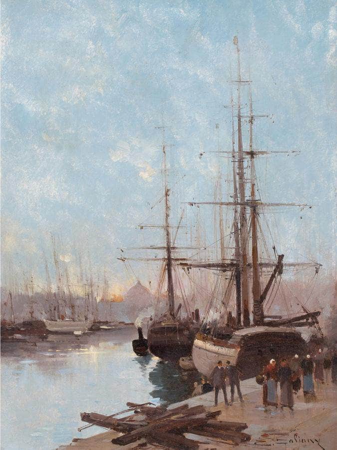 Harbor Scene By Eugene Galien Laloue Fine Art Print