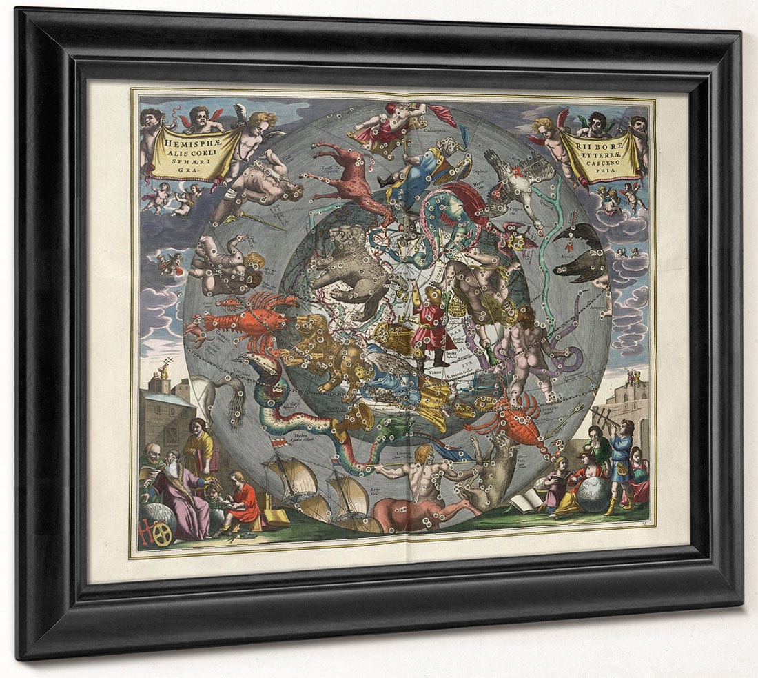 Harmonia Macrocosmica Plate 25 Celestial And Terrestrial Hemispheres 1660 By Andreas Cellarius Fine Art Print