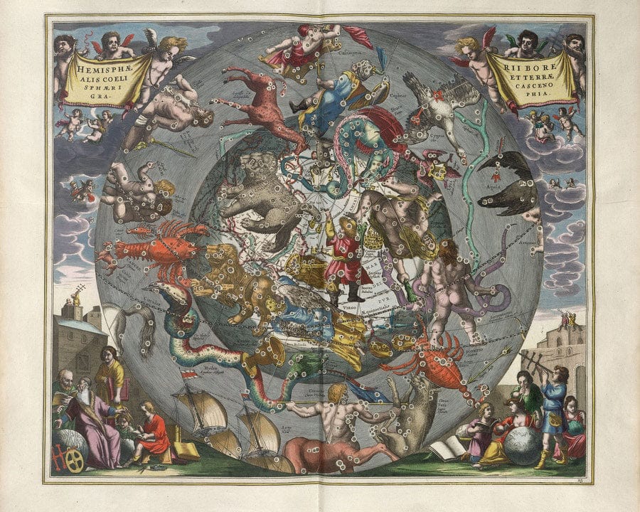 Harmonia Macrocosmica Plate 25 Celestial And Terrestrial Hemispheres 1660 By Andreas Cellarius Fine Art Print