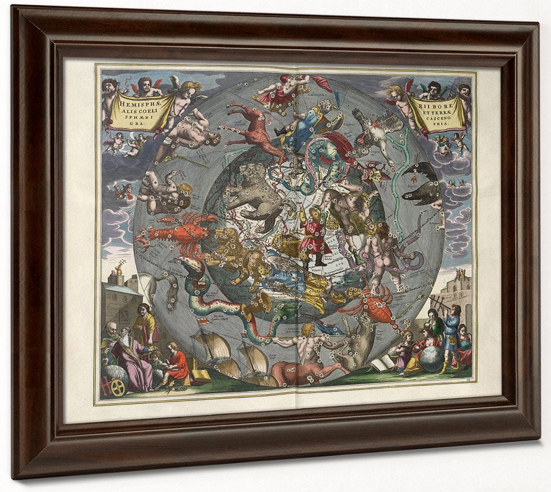 Harmonia Macrocosmica Plate 25 Celestial And Terrestrial Hemispheres 1660 By Andreas Cellarius Fine Art Print