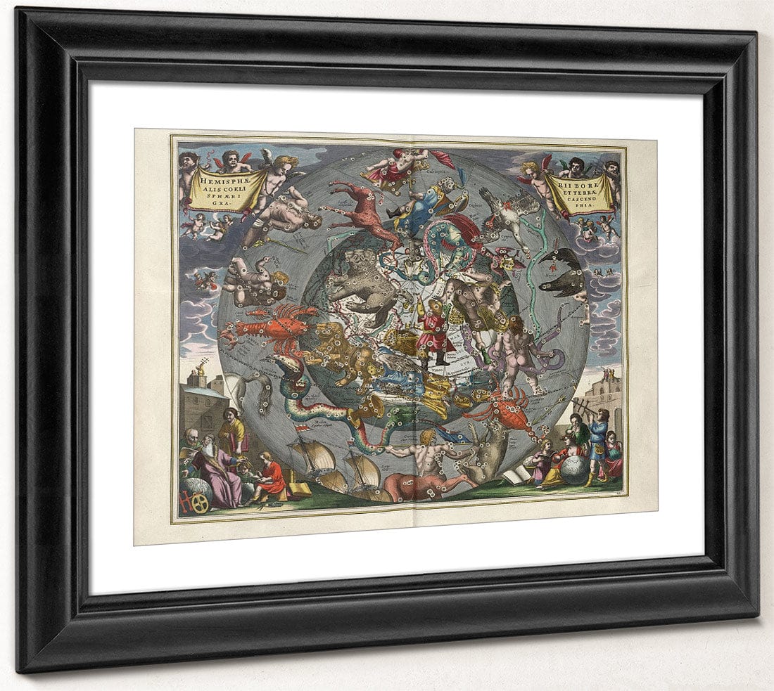 Harmonia Macrocosmica Plate 25 Celestial And Terrestrial Hemispheres 1660 By Andreas Cellarius Fine Art Print
