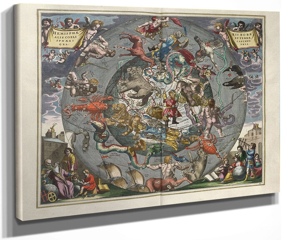 Harmonia Macrocosmica Plate 25 Celestial And Terrestrial Hemispheres 1660 By Andreas Cellarius Fine Art Print