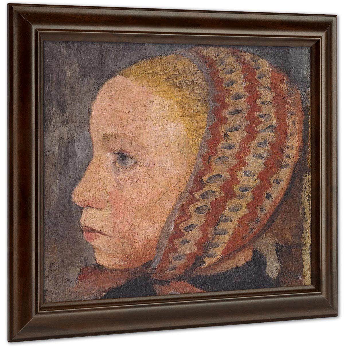 Head Of A Girl With Striped Hat By Paula Modersohn Becker Fine Art Print