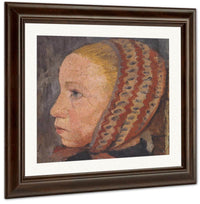 Head Of A Girl With Striped Hat By Paula Modersohn Becker Fine Art Print