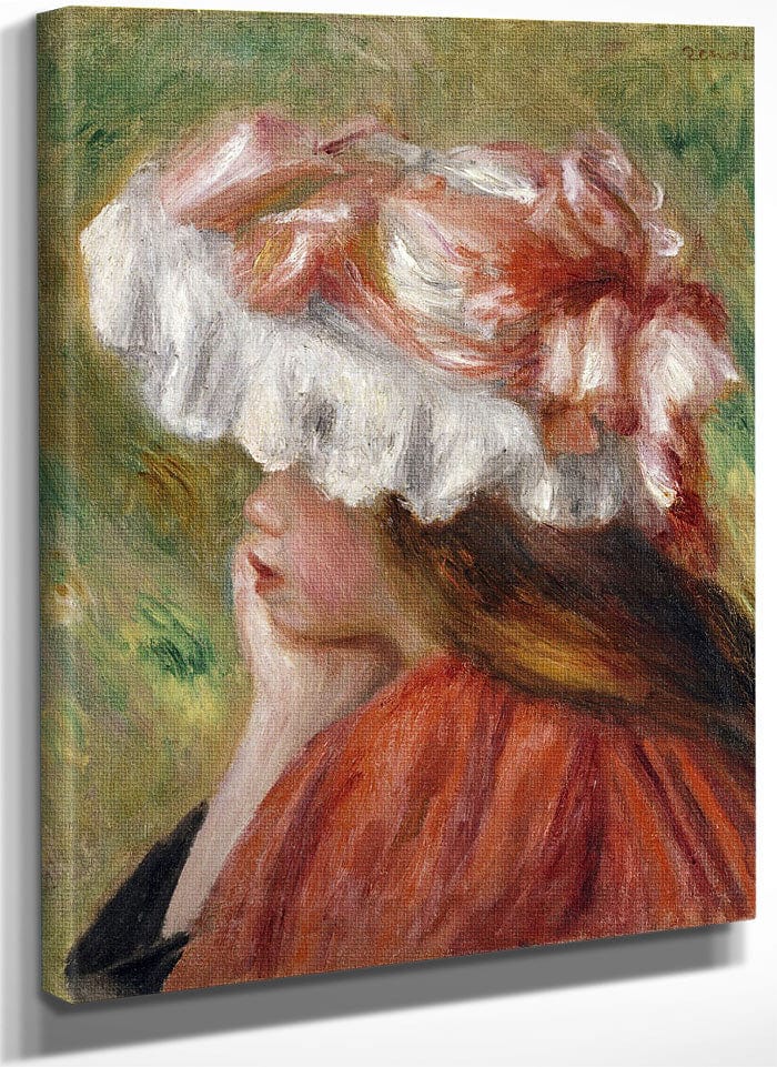Head Of A Young Girl In A Red Hat By Pierre Auguste Renoir Fine Art Print