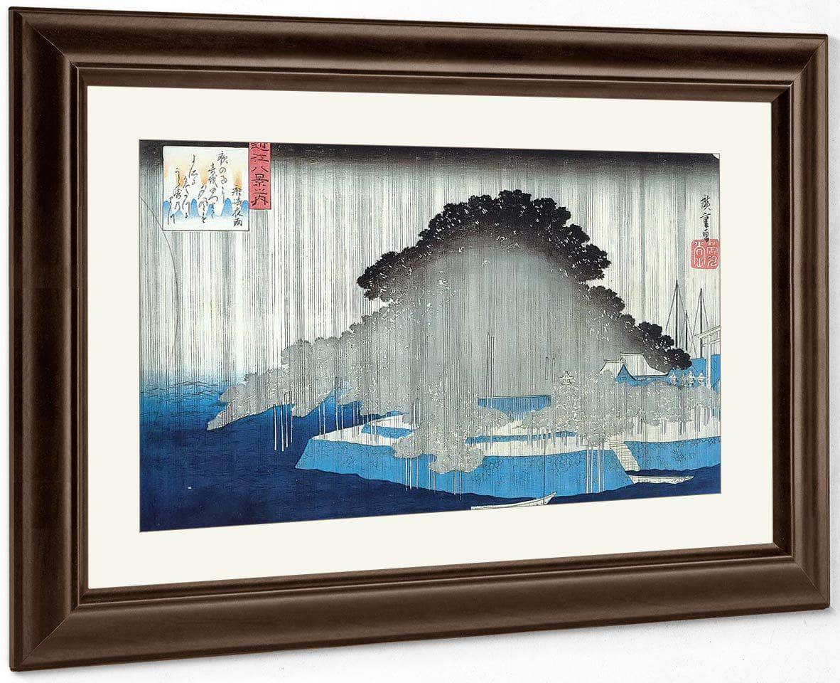 Heavy Rain On A Pine Tree By Hiroshige Fine Art Print