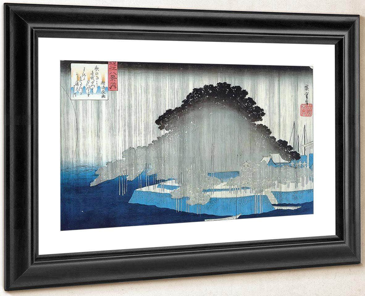 Heavy Rain On A Pine Tree By Hiroshige Fine Art Print