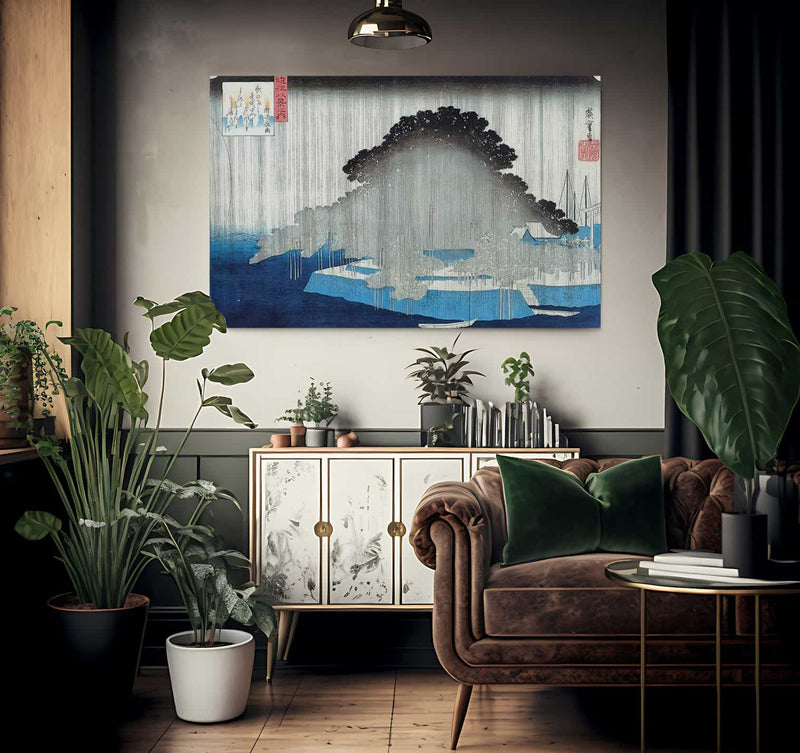 Heavy Rain On A Pine Tree By Hiroshige Fine Art Print