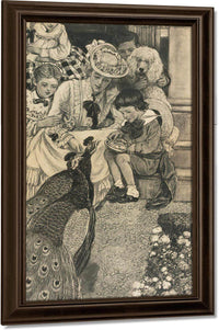 Here Are The Peacocks Coming To Be Fed By Alice Barber Stephens Fine Art Print