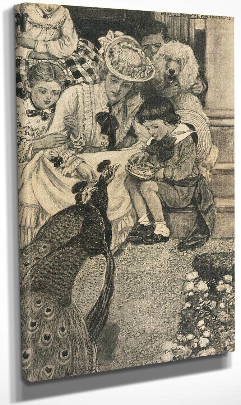 Here Are The Peacocks Coming To Be Fed By Alice Barber Stephens Fine Art Print