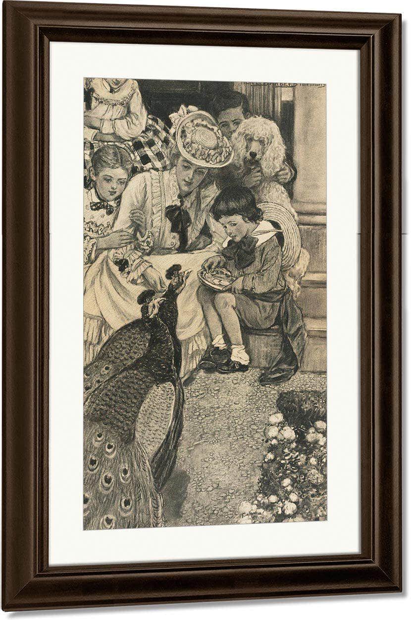 Here Are The Peacocks Coming To Be Fed By Alice Barber Stephens Fine Art Print