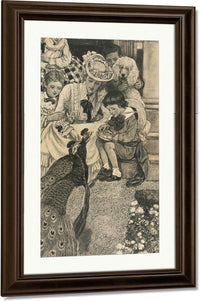 Here Are The Peacocks Coming To Be Fed By Alice Barber Stephens Fine Art Print