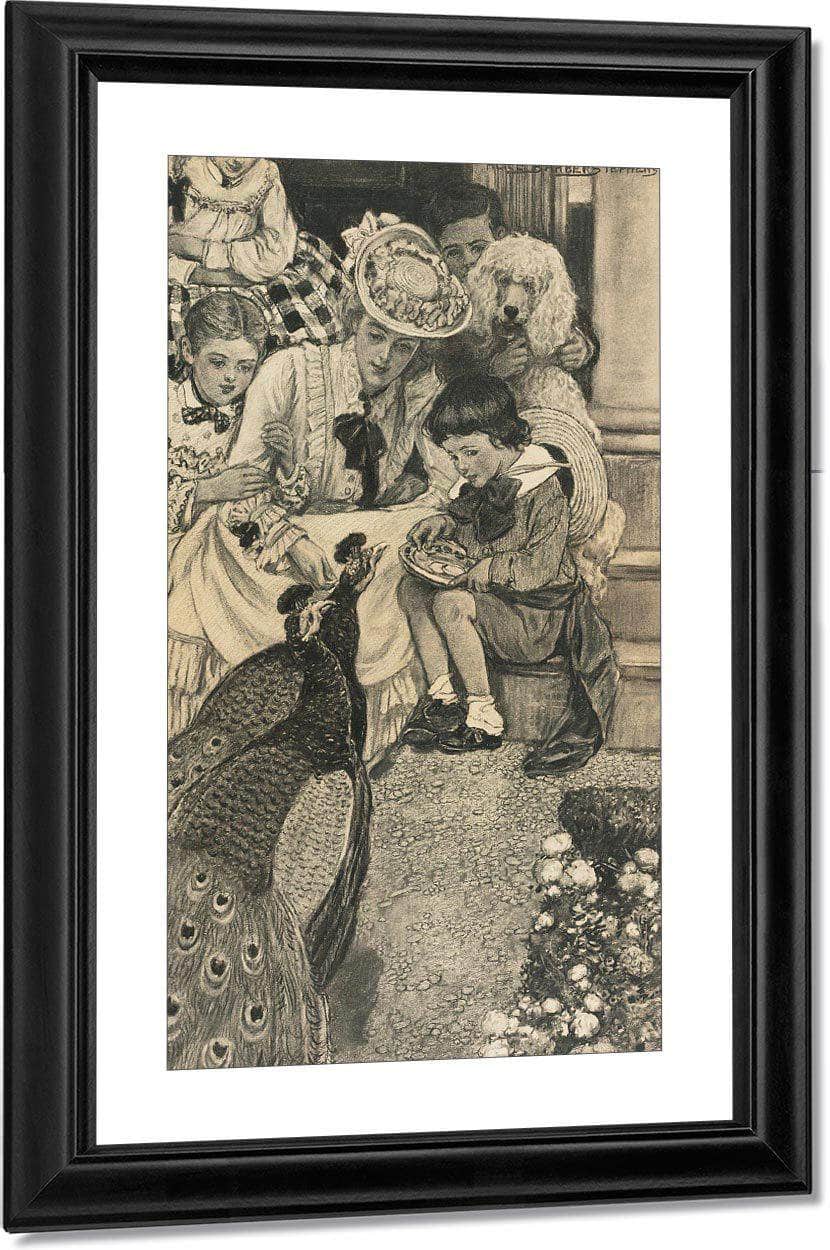 Here Are The Peacocks Coming To Be Fed By Alice Barber Stephens Fine Art Print