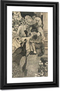 Here Are The Peacocks Coming To Be Fed By Alice Barber Stephens Fine Art Print