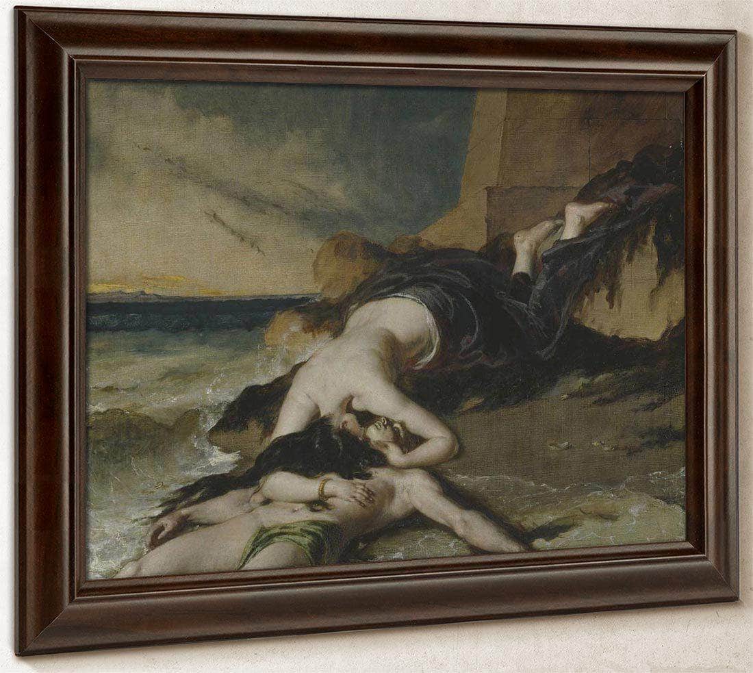 Hero, Having Thrown Herself From The Tower At The Sight Of Leander Drowned, Dies On His Body By William Etty Fine Art Print