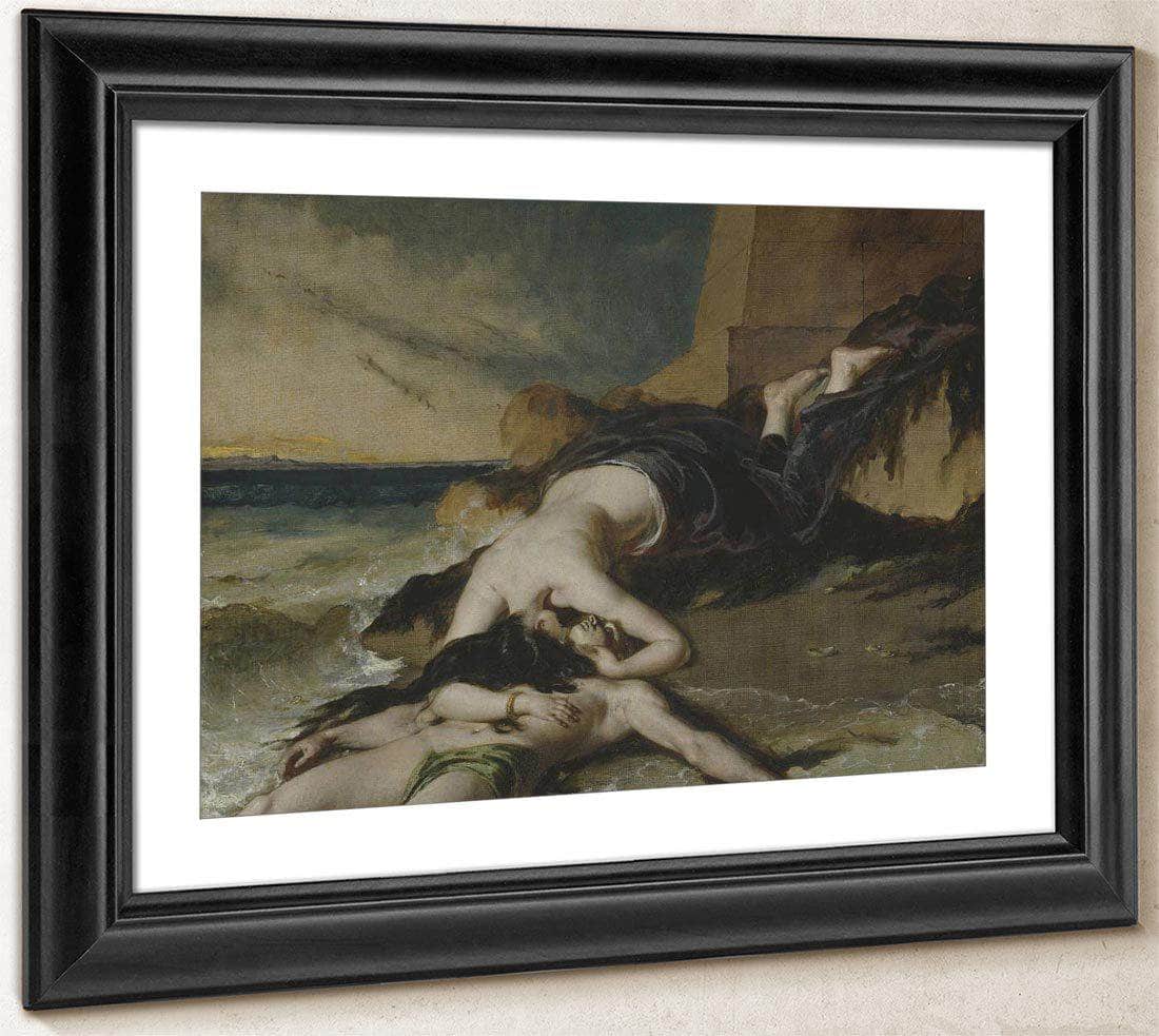 Hero, Having Thrown Herself From The Tower At The Sight Of Leander Drowned, Dies On His Body By William Etty Fine Art Print