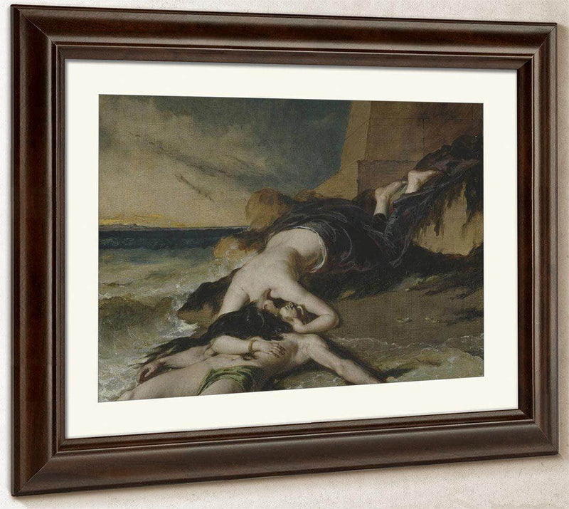 Hero, Having Thrown Herself From The Tower At The Sight Of Leander Drowned, Dies On His Body By William Etty Fine Art Print