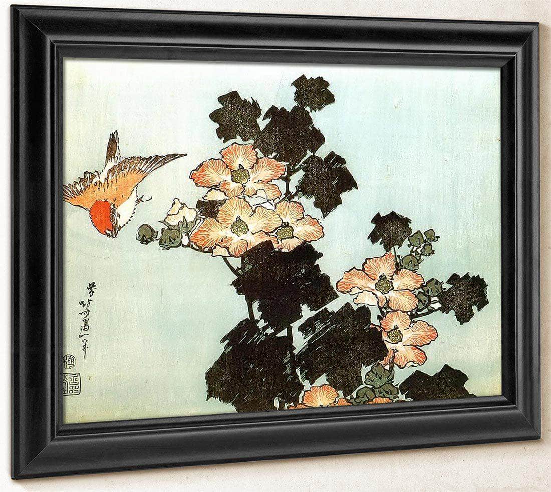 Hibiscus And Sparrow By Hokusai Fine Art Print