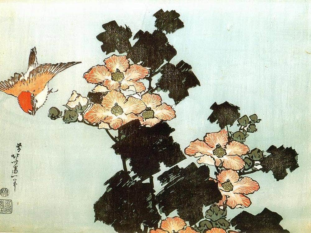Hibiscus And Sparrow By Hokusai Fine Art Print