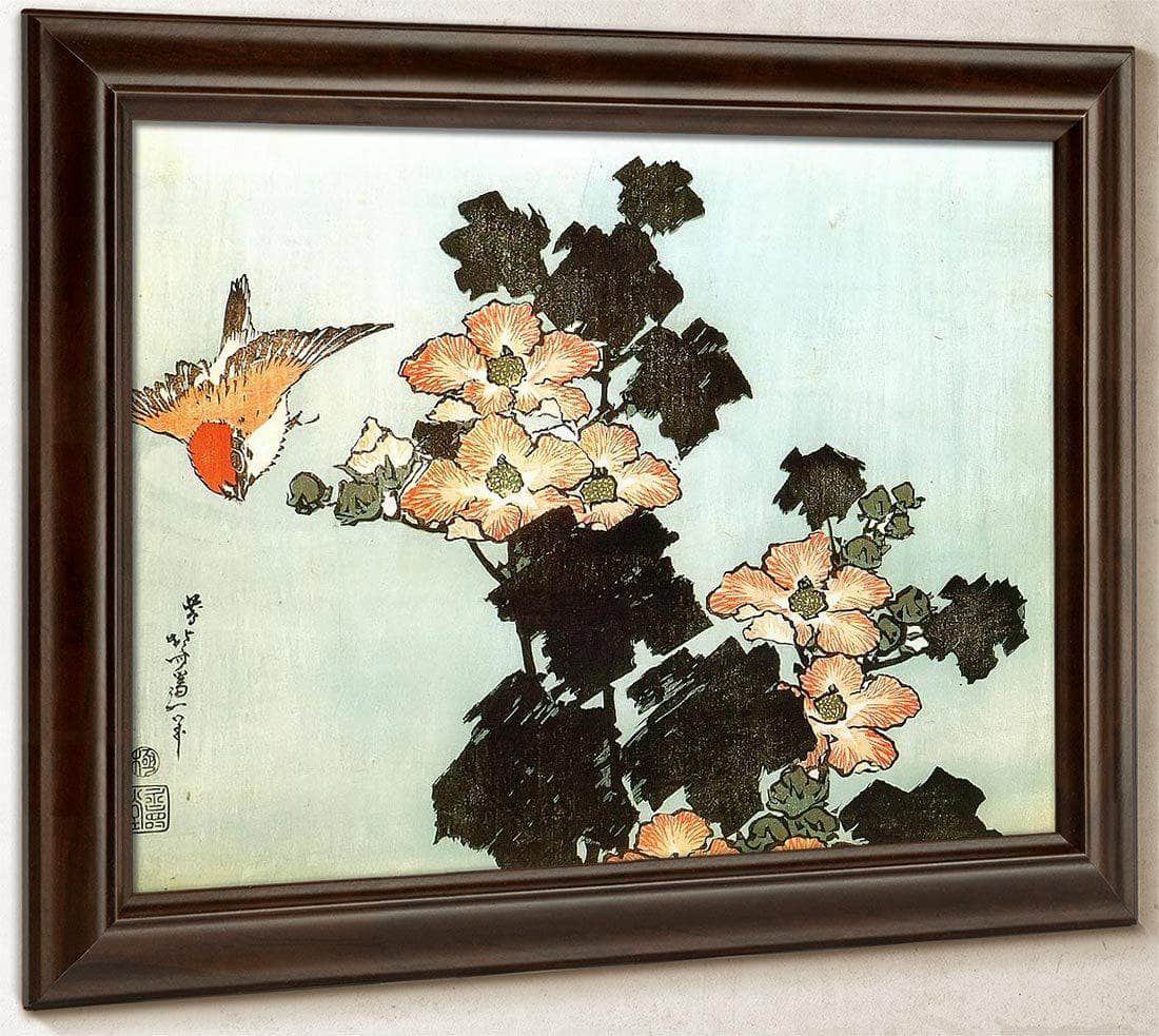 Hibiscus And Sparrow By Hokusai Fine Art Print