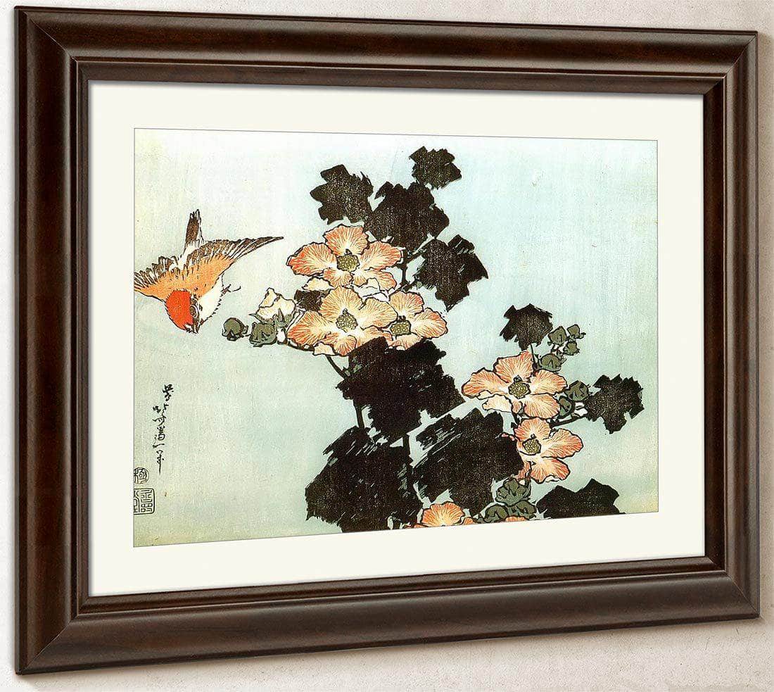 Hibiscus And Sparrow By Hokusai Fine Art Print