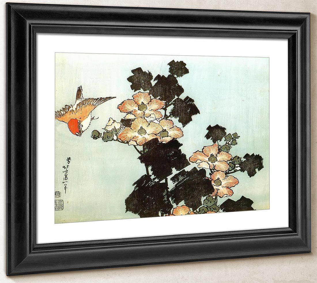 Hibiscus And Sparrow By Hokusai Fine Art Print