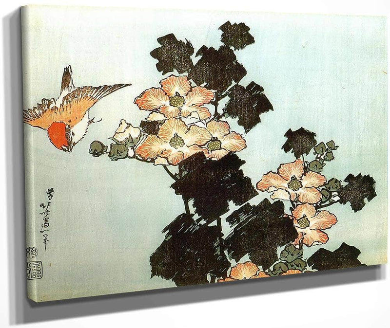 Hibiscus And Sparrow By Hokusai Fine Art Print