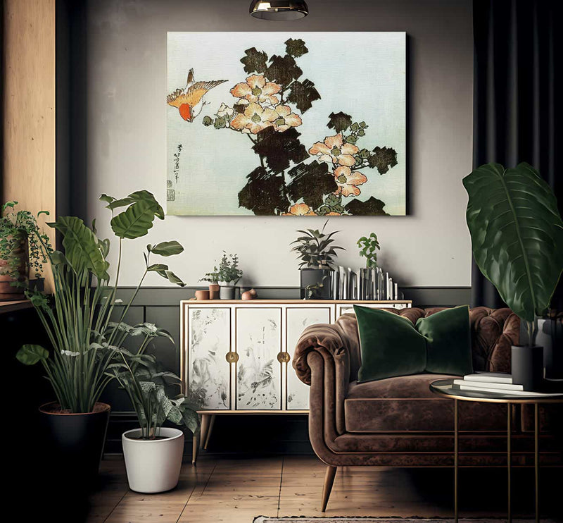 Hibiscus And Sparrow By Hokusai Fine Art Print