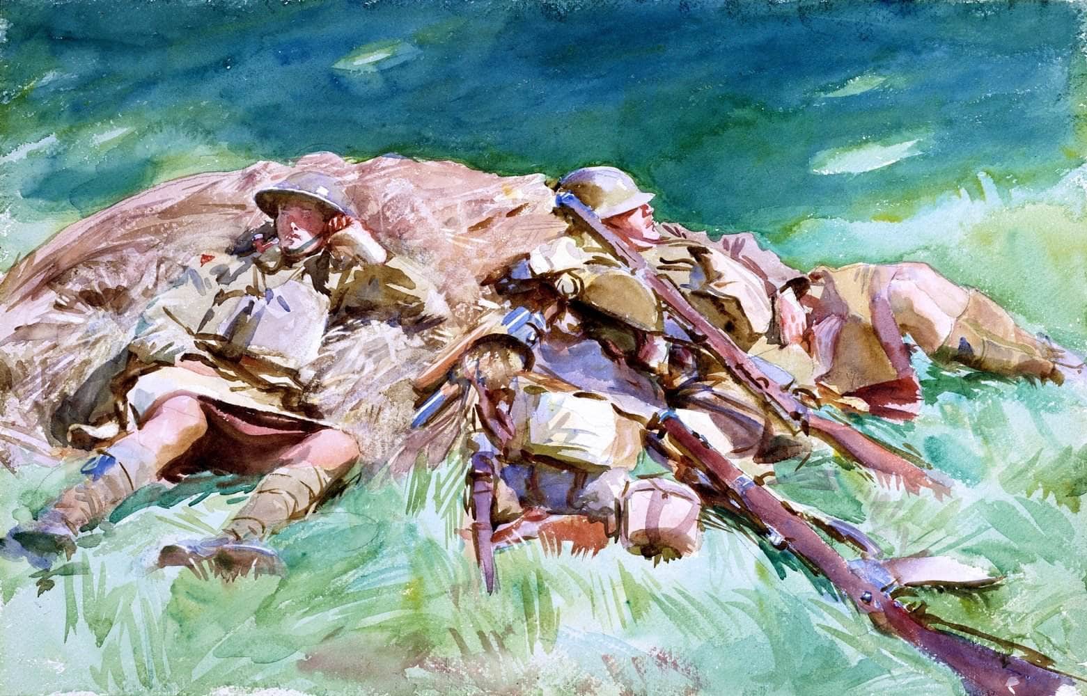 Highlanders Resting At The Front Painting John Singer Sargent Canvas Art Fine Art Print