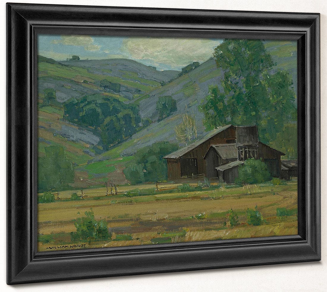 Hillside Wildflowers With Barn By William Wendt Fine Art Print