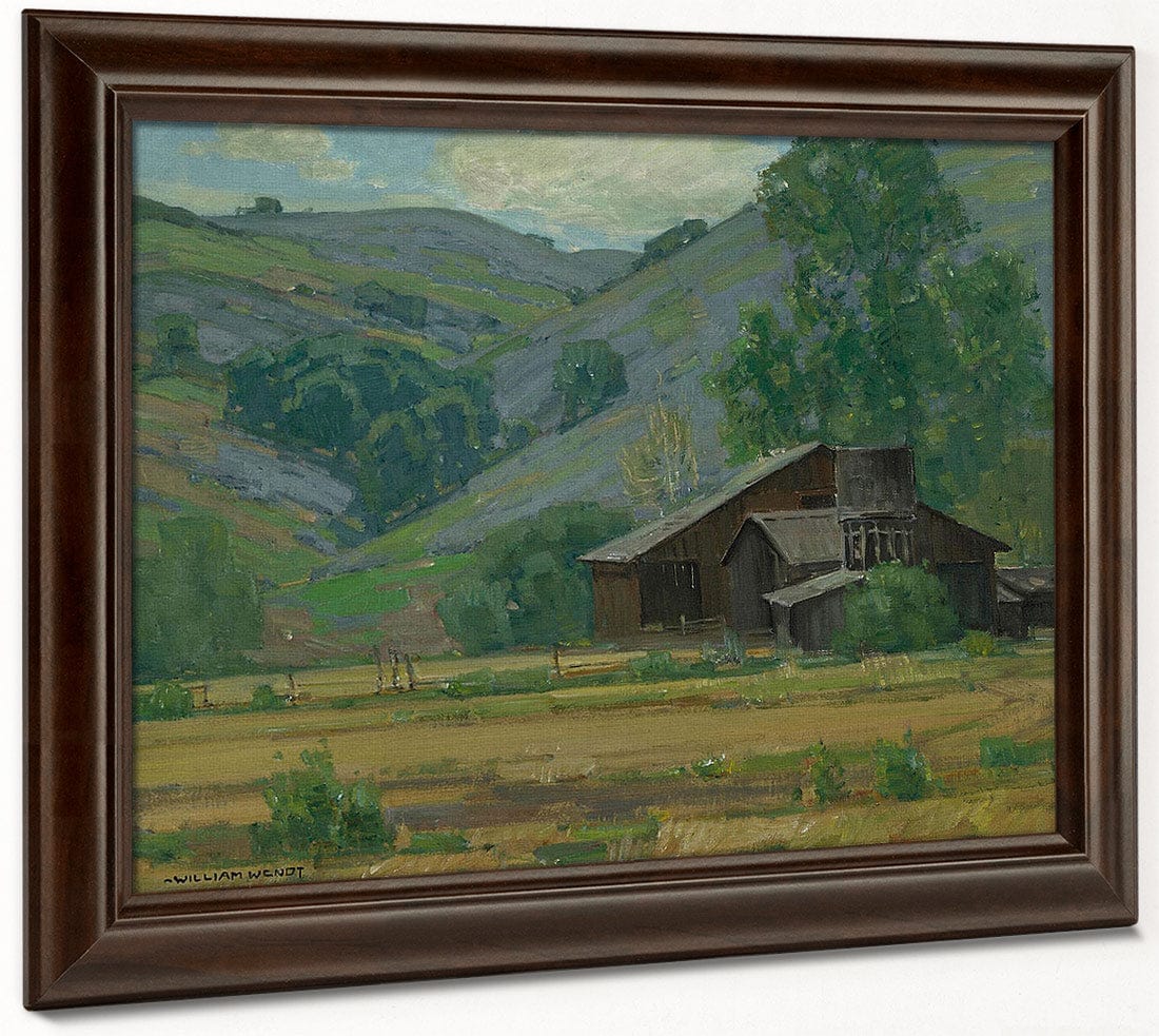 Hillside Wildflowers With Barn By William Wendt Fine Art Print